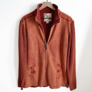 32 Bar Blues Jacket Mens XL Copper Full Zip Ribbed Shaker‎ Knit Comfort Modern